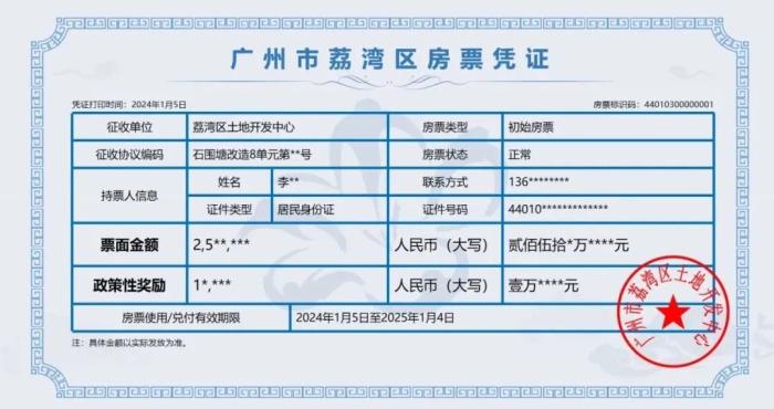 廣州市荔灣區(qū)房票憑證。 圖片來(lái)源：廣州荔灣發(fā)布